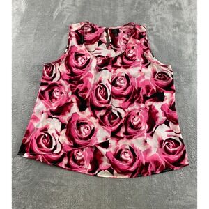 Worthington Petite PXL Pink Rose Floral Layered Sleeveless Blouse Top Shell